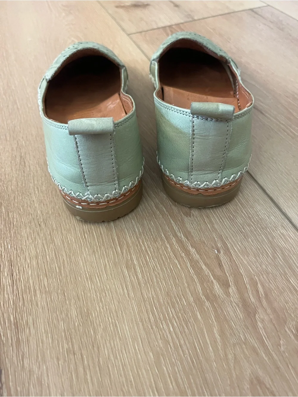 Spring Step Mint Green Perforated Leather Slip-On Loafers